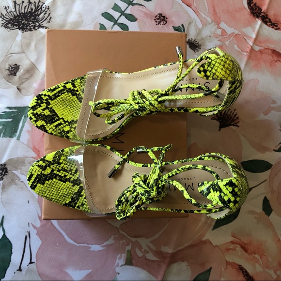 Simmi Shoes Neon Yellow Snake Wedge Heels - Picture 2 of 8